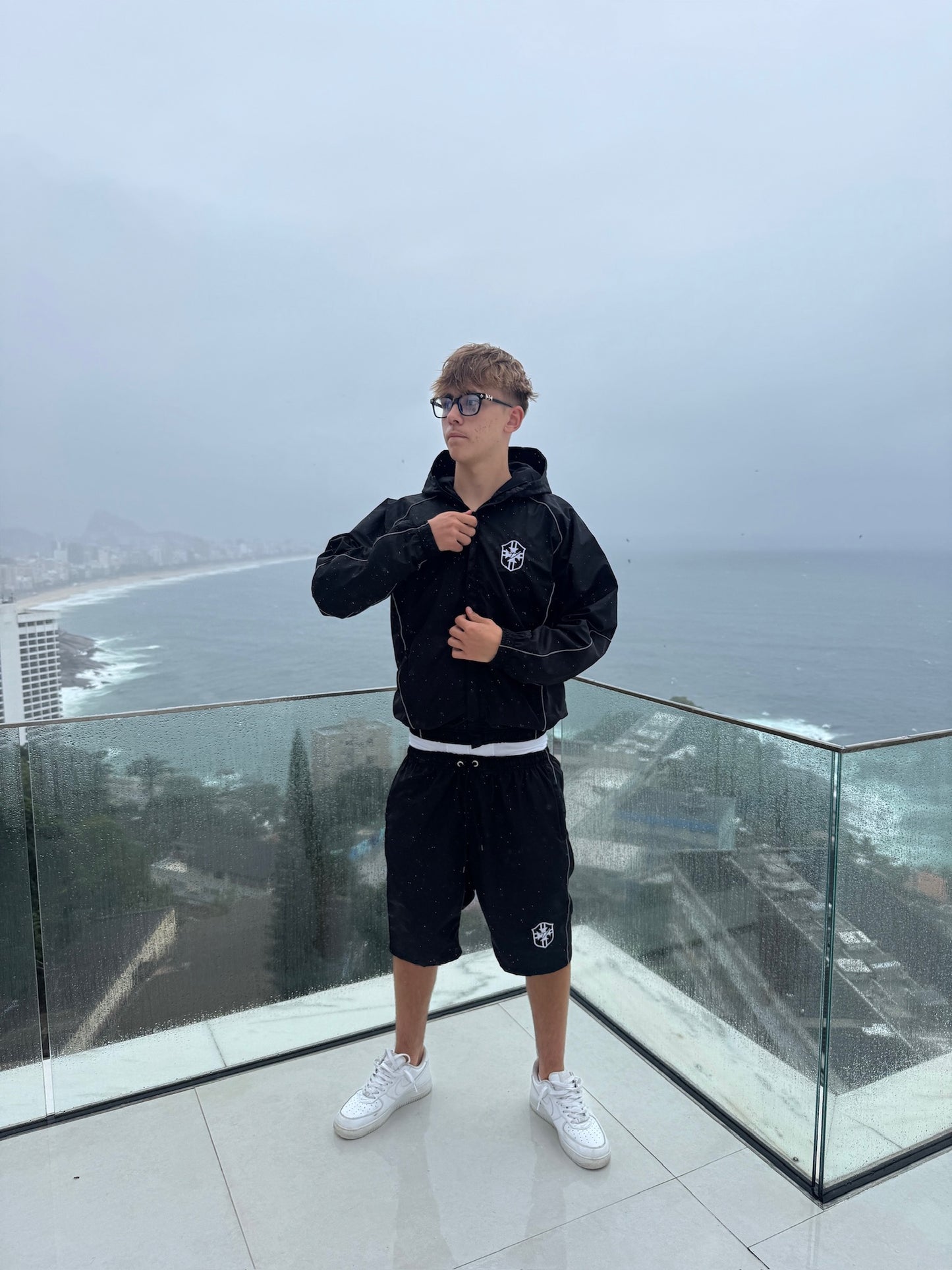 Temps Brazil black windbreaker shorts