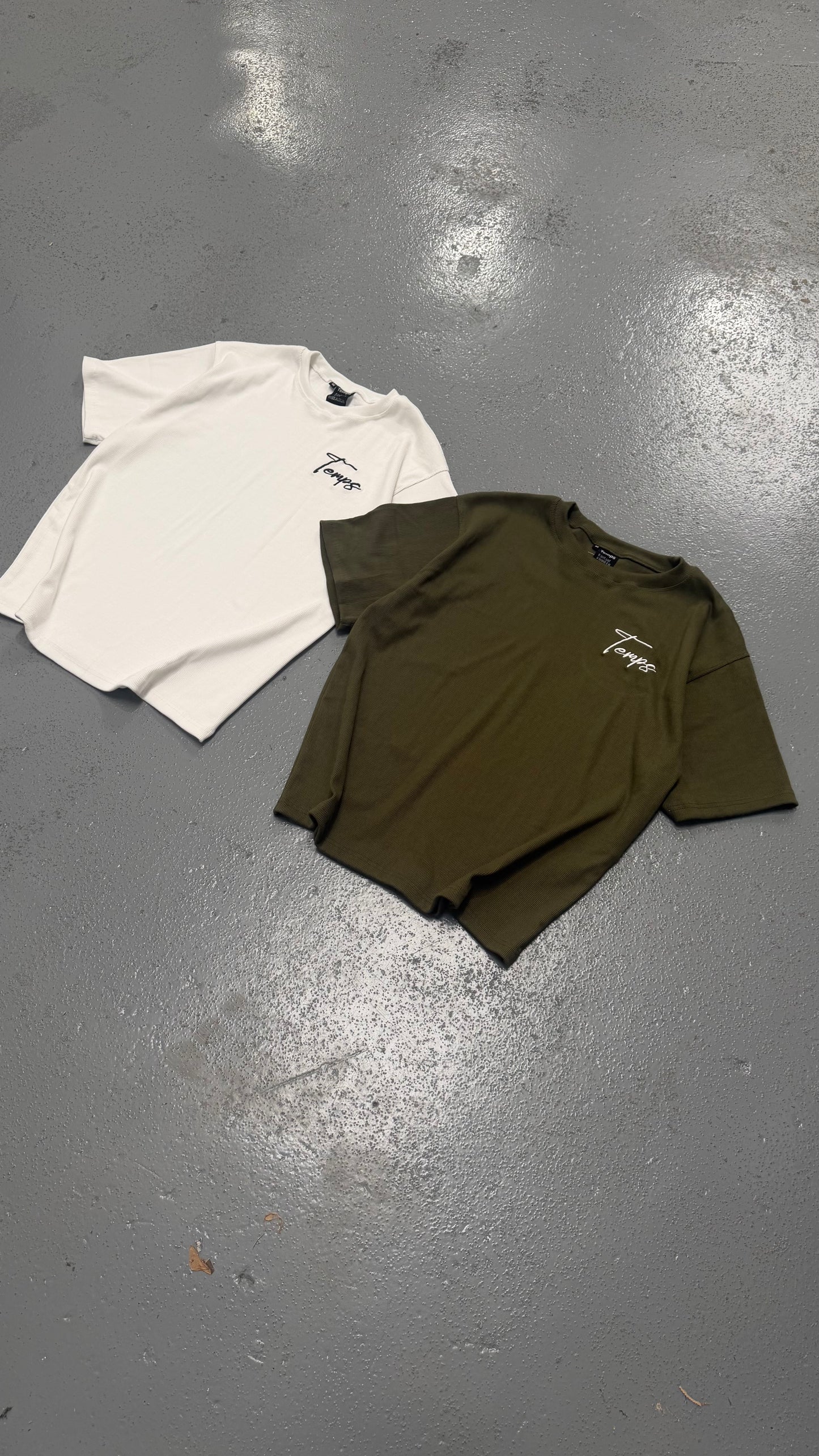 Temps khaki green waffle T-shirt